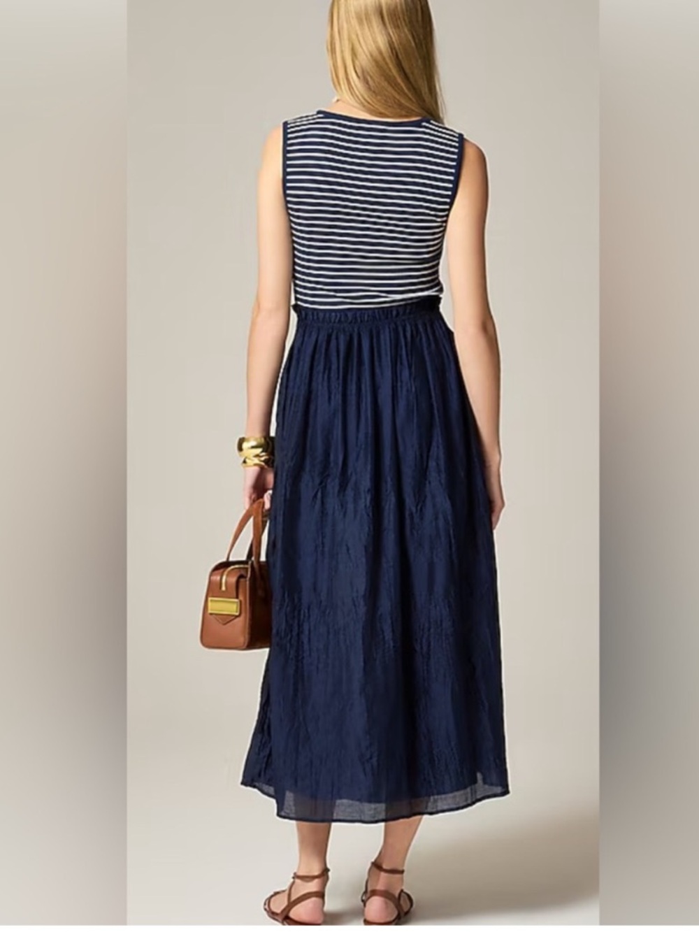 J.Crew Gathered Waist Mixy Dress Ribbed Knit Top Crinkly Sheer Skirt Lined MED - Picture 8 of 16